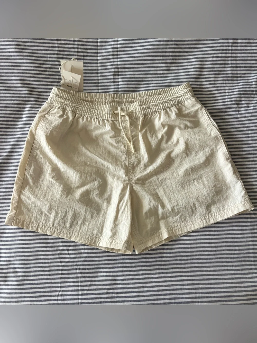 Zara NWT Cream Elastic-Waist Drawstring Swim Trunks